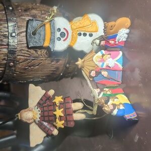 AVAILABLE - Folk Art Bundle Snowman 4", Angel 3", Nativity 2" Tall.